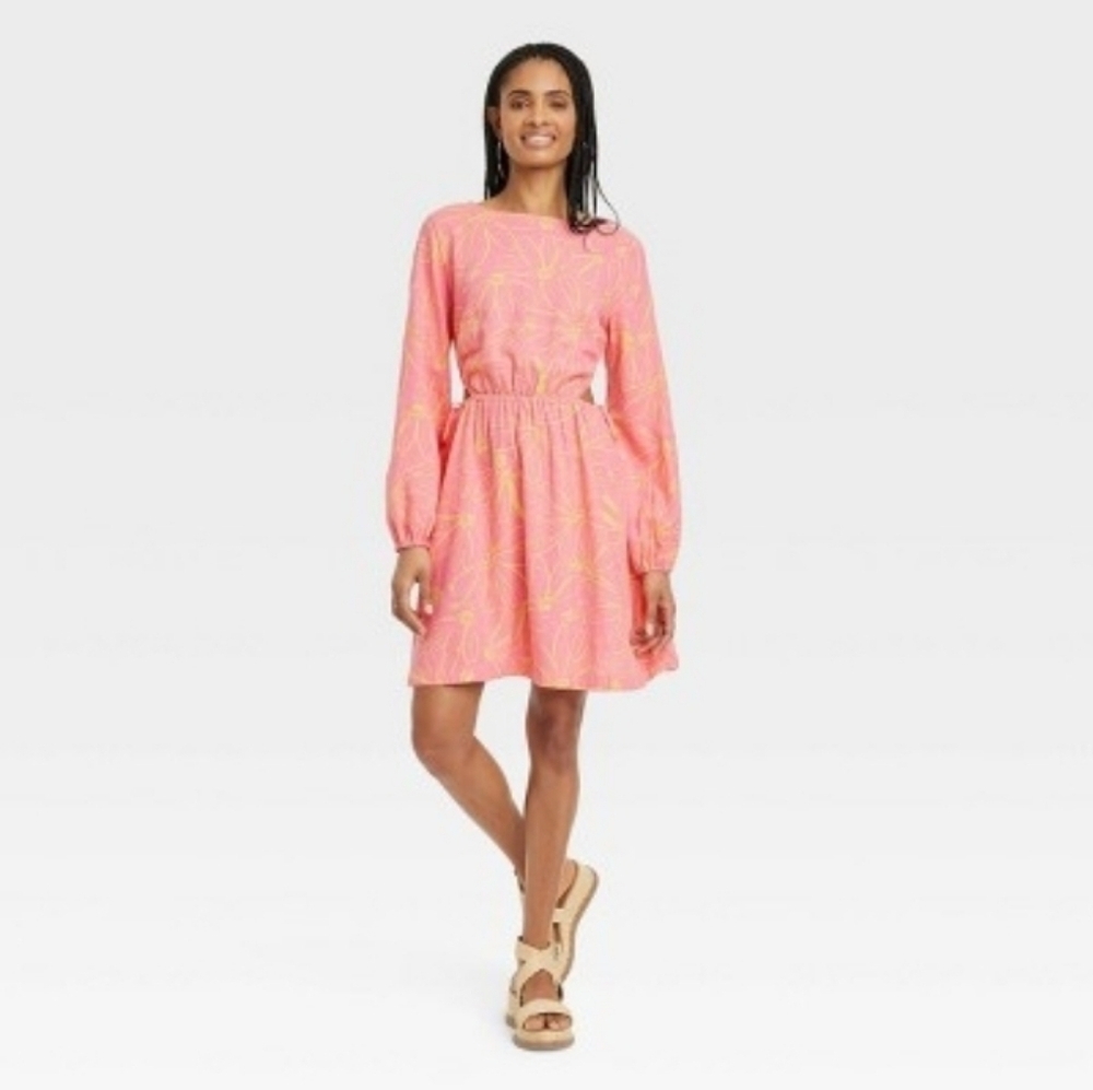 Universal Thread Women's Balloon Long Sleeve Mini A-Line Dress Pink